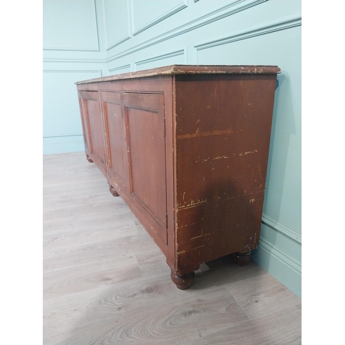 51 - 19th C. Irish painted pine side cabinet with four doors raised on bun feet {91 cm H x 247 cm W x 48 ... 