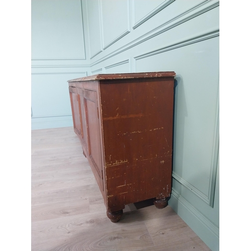 51 - 19th C. Irish painted pine side cabinet with four doors raised on bun feet {91 cm H x 247 cm W x 48 ... 