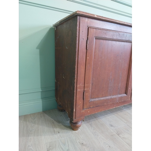 51 - 19th C. Irish painted pine side cabinet with four doors raised on bun feet {91 cm H x 247 cm W x 48 ... 