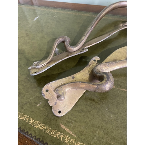 514 - Pair of good quality Art Nouveau brass door handles {49 cm H x 13 cm W x 10 cm D}.