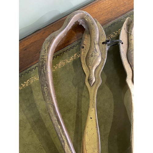 514 - Pair of good quality Art Nouveau brass door handles {49 cm H x 13 cm W x 10 cm D}.