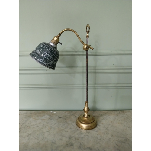 518 - 1940s brass and metal angle poise lamp with painted shade {61 cm H x 40 cm W x 15 cm D}.