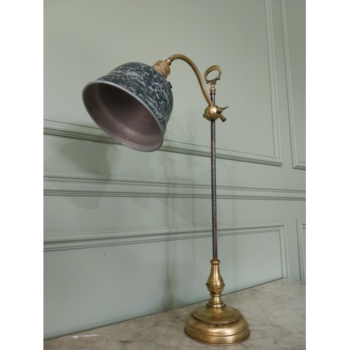 518 - 1940s brass and metal angle poise lamp with painted shade {61 cm H x 40 cm W x 15 cm D}.