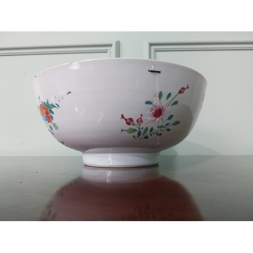 519 - 19th C. Oriental hand painted ceramic bowl with some old repairs {13 cm H x 29 cm Dia.}.