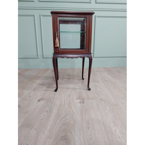 52 - Edwardian mahogany floor display cabinet with single glazed door raised on cabriole legs {84 cm H x ... 