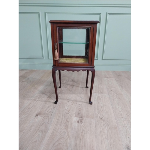 52 - Edwardian mahogany floor display cabinet with single glazed door raised on cabriole legs {84 cm H x ... 