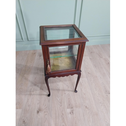 52 - Edwardian mahogany floor display cabinet with single glazed door raised on cabriole legs {84 cm H x ... 