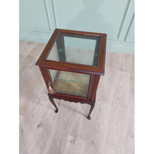 52 - Edwardian mahogany floor display cabinet with single glazed door raised on cabriole legs {84 cm H x ... 