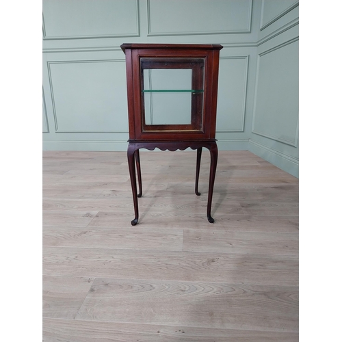 52 - Edwardian mahogany floor display cabinet with single glazed door raised on cabriole legs {84 cm H x ... 