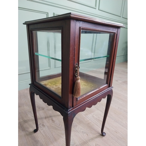 52 - Edwardian mahogany floor display cabinet with single glazed door raised on cabriole legs {84 cm H x ... 