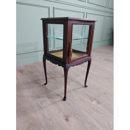 52 - Edwardian mahogany floor display cabinet with single glazed door raised on cabriole legs {84 cm H x ... 