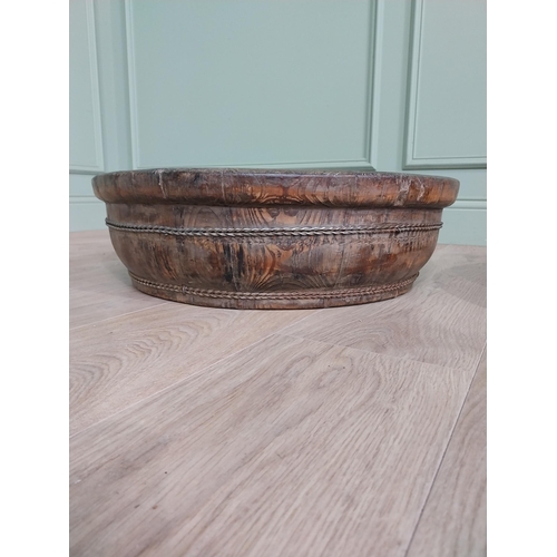 521 - Two wooden and metal bound bowls {16 cm H x 65 cm Dia. AND 16 cm H x 59 cm Dia.}.