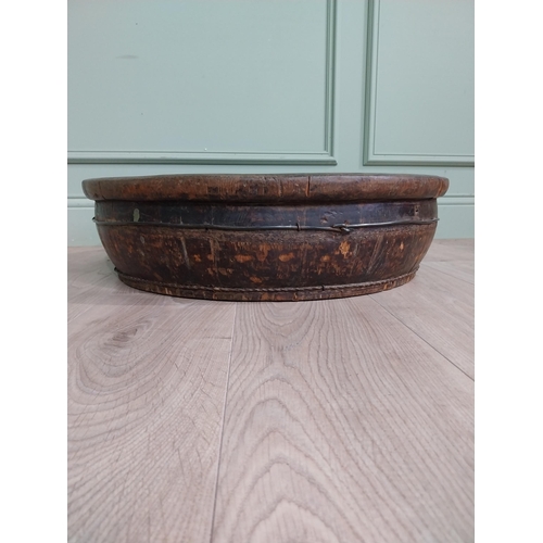 521 - Two wooden and metal bound bowls {16 cm H x 65 cm Dia. AND 16 cm H x 59 cm Dia.}.