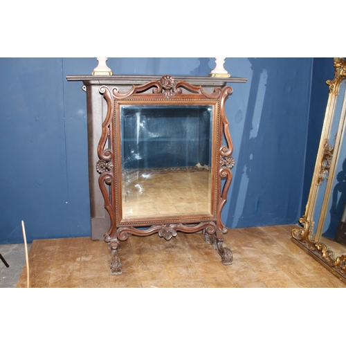 526 - 19th C. mahogany cheval mirror with ornate carvings, standing on intricately designed scroll feet {H... 