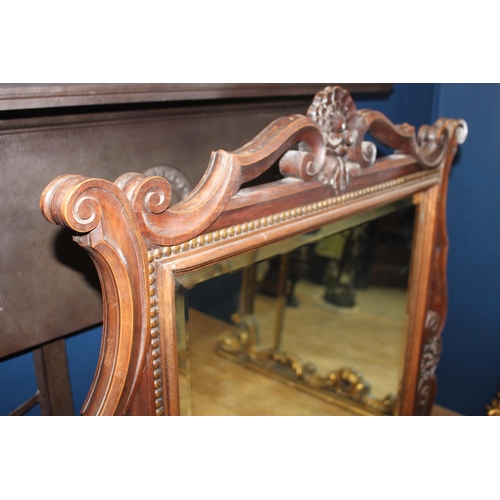 526 - 19th C. mahogany cheval mirror with ornate carvings, standing on intricately designed scroll feet {H... 