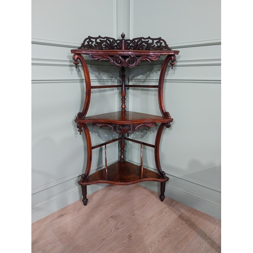 529 - Good quality Victorian walnut corner whatnot with gallery back, serpentine front and three tiers rai... 