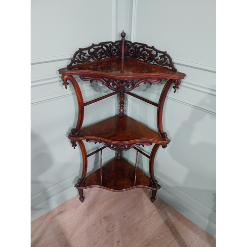 529 - Good quality Victorian walnut corner whatnot with gallery back, serpentine front and three tiers rai... 