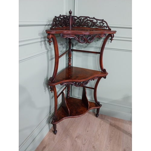 529 - Good quality Victorian walnut corner whatnot with gallery back, serpentine front and three tiers rai... 