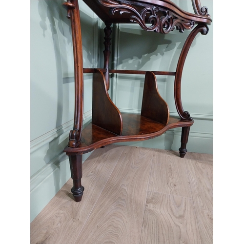 529 - Good quality Victorian walnut corner whatnot with gallery back, serpentine front and three tiers rai... 