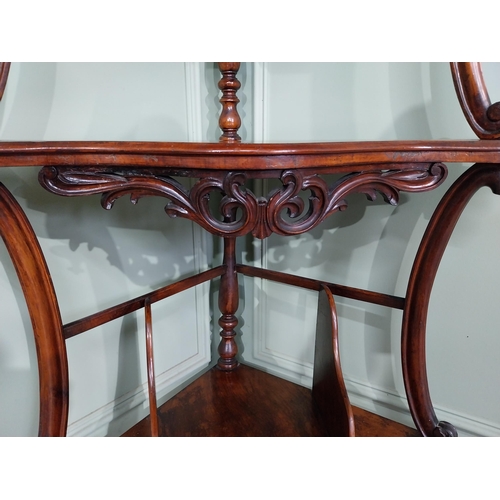 529 - Good quality Victorian walnut corner whatnot with gallery back, serpentine front and three tiers rai... 