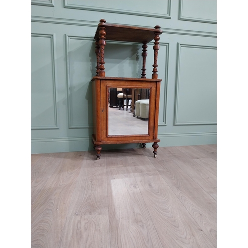 533 - Victorian burr walnut and satinwood inlaid music cabinet raised on turned column above single mirror... 