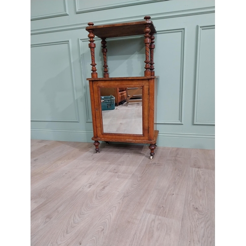 533 - Victorian burr walnut and satinwood inlaid music cabinet raised on turned column above single mirror... 