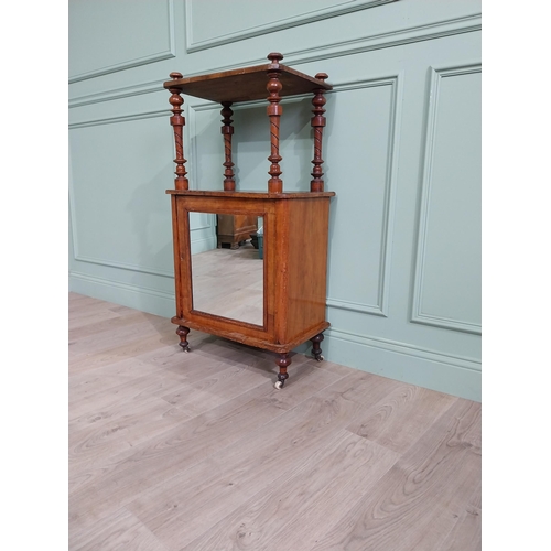 533 - Victorian burr walnut and satinwood inlaid music cabinet raised on turned column above single mirror... 