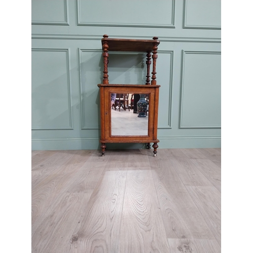 533 - Victorian burr walnut and satinwood inlaid music cabinet raised on turned column above single mirror... 