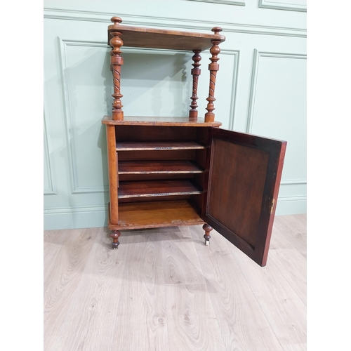 533 - Victorian burr walnut and satinwood inlaid music cabinet raised on turned column above single mirror... 