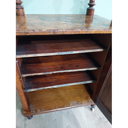 533 - Victorian burr walnut and satinwood inlaid music cabinet raised on turned column above single mirror... 