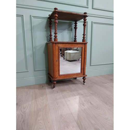 533 - Victorian burr walnut and satinwood inlaid music cabinet raised on turned column above single mirror... 