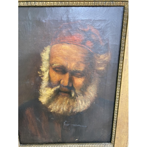 537 - 18th C. portrait of a man oil on canvas after Rembrandt {62 cm H x 49 cm W}.