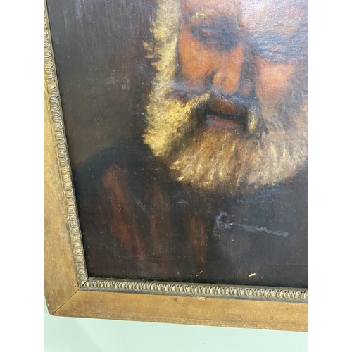 537 - 18th C. portrait of a man oil on canvas after Rembrandt {62 cm H x 49 cm W}.