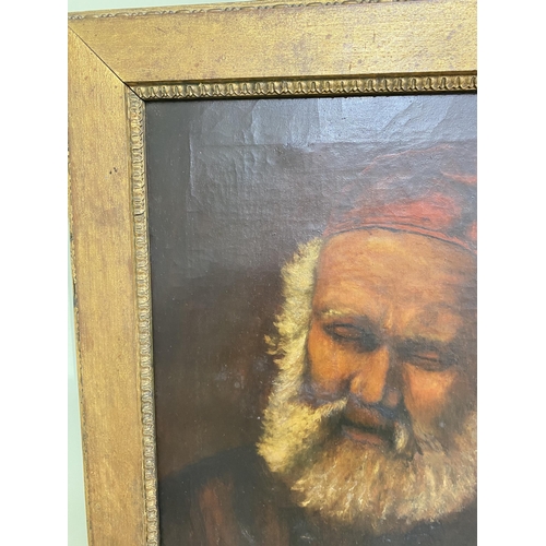 537 - 18th C. portrait of a man oil on canvas after Rembrandt {62 cm H x 49 cm W}.