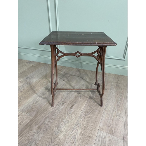 540 - 19th C. cast iron table with mahogany top {65 cm H x 55 cm W x 45 cm D}.