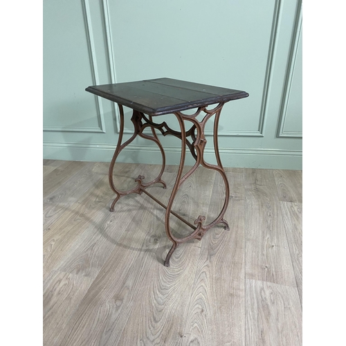 540 - 19th C. cast iron table with mahogany top {65 cm H x 55 cm W x 45 cm D}.