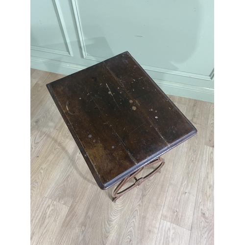 540 - 19th C. cast iron table with mahogany top {65 cm H x 55 cm W x 45 cm D}.