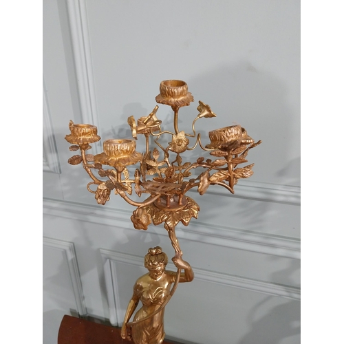 542 - Pair of good quality French gilded brass candelabras decorated with flowers held aloft by Ladies {74... 