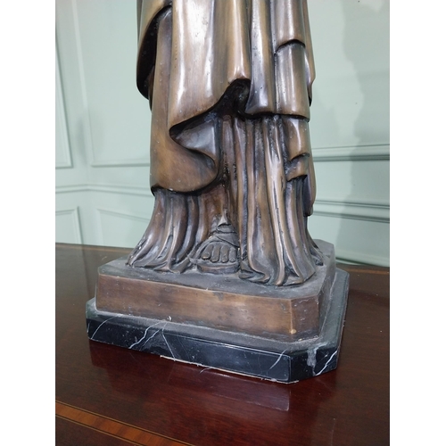 544 - Bronze statuette of the Statue of Liberty with glass shade mounted on marble plinth {100 cm H x 40 c... 