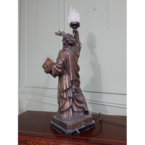 544 - Bronze statuette of the Statue of Liberty with glass shade mounted on marble plinth {100 cm H x 40 c... 