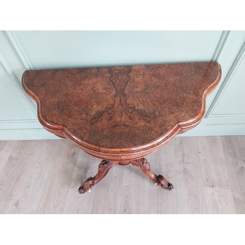 546 - Good quality Victorian burr walnut turn over leaf card table on turned column, four out swept feet a... 