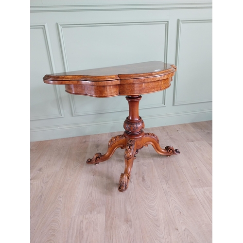 546 - Good quality Victorian burr walnut turn over leaf card table on turned column, four out swept feet a... 