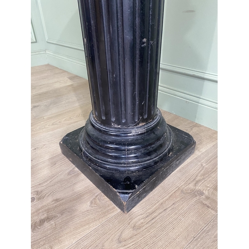 549 - 19th C. ebonised pine reeded pedestal {100 cm H x 40 cm W x 40 cm D}.