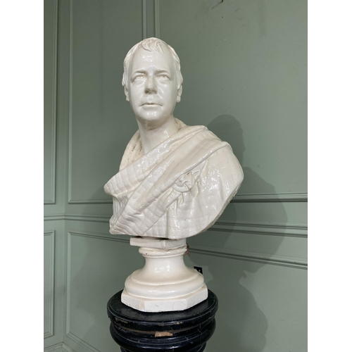 550 - 19th C. plaster bust of a Gentleman {85 cm H x 57 cm Dia.}.