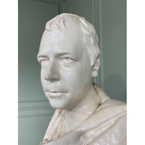 550 - 19th C. plaster bust of a Gentleman {85 cm H x 57 cm Dia.}.