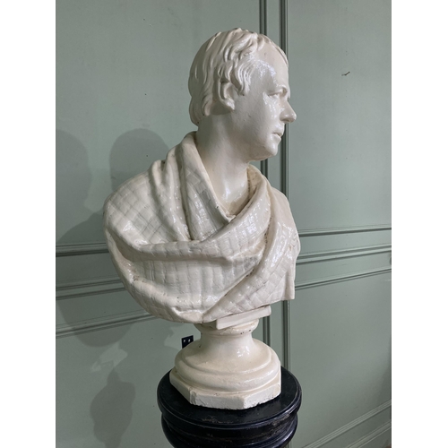 550 - 19th C. plaster bust of a Gentleman {85 cm H x 57 cm Dia.}.