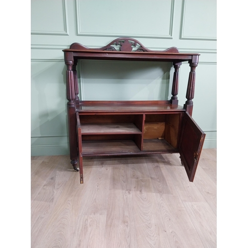 551 - Victorian mahogany dumbwaiter on reeded columns above two doors raised on turned legs {127 cm H x 12... 