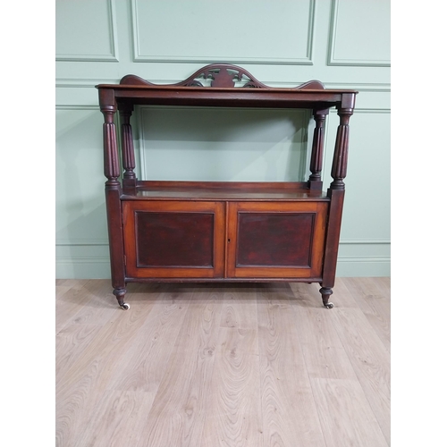 551 - Victorian mahogany dumbwaiter on reeded columns above two doors raised on turned legs {127 cm H x 12... 