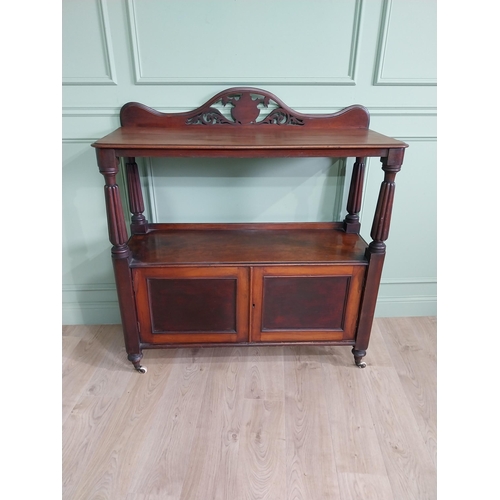 551 - Victorian mahogany dumbwaiter on reeded columns above two doors raised on turned legs {127 cm H x 12... 