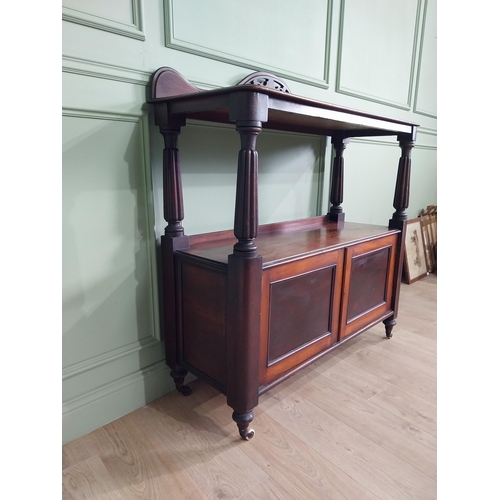 551 - Victorian mahogany dumbwaiter on reeded columns above two doors raised on turned legs {127 cm H x 12... 